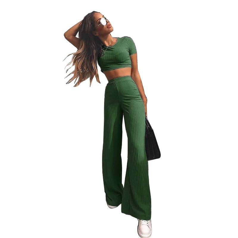 Casual New Sexy Twopiece Tshirt Wideleg Pants