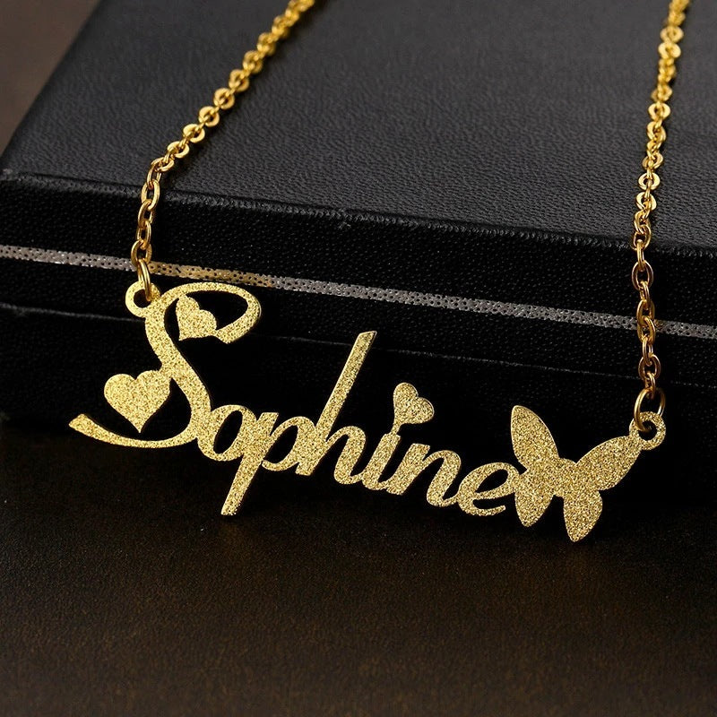 Personalized Frosted Custom Stainless Steel Necklace Nameplate Pendant