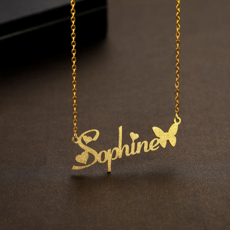 Personalized Frosted Custom Stainless Steel Necklace Nameplate Pendant
