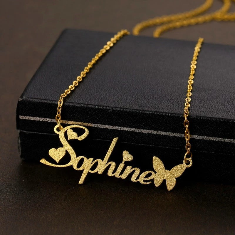 Personalized Frosted Custom Stainless Steel Necklace Nameplate Pendant