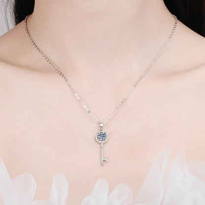 Platinum Mosang Stone Love Key Pendant Necklace