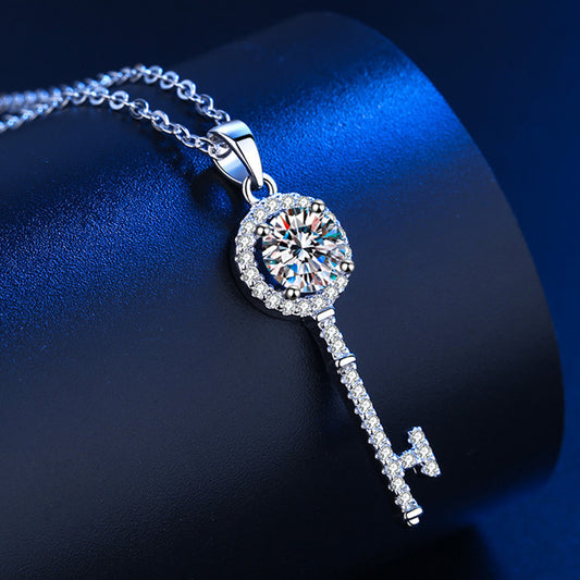 Platinum Mosang Stone Love Key Pendant Necklace
