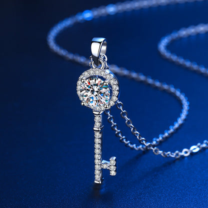 Platinum Mosang Stone Love Key Pendant Necklace